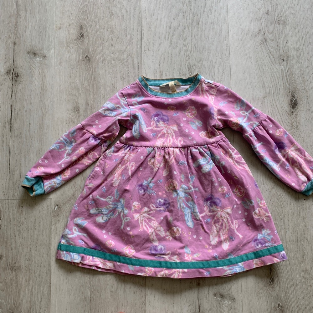 Matilda Jane Girls Pink Ballet Slipper Floral Long Sleeve Dress Size 4 4T
